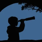 Silhouette of a child looking through a telescope beneath a tree branch, symbolizing research, evaluation, and looking beyond the obvious when making important decisions.